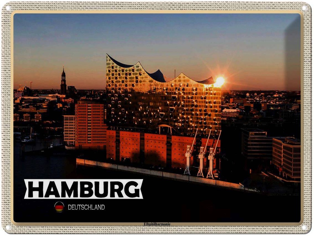 [LA-1792642] Blechschild 30x40 cm Hamburg Elbphilharmonie Bildmotiv Reisemotiv Abenteuer Reisen