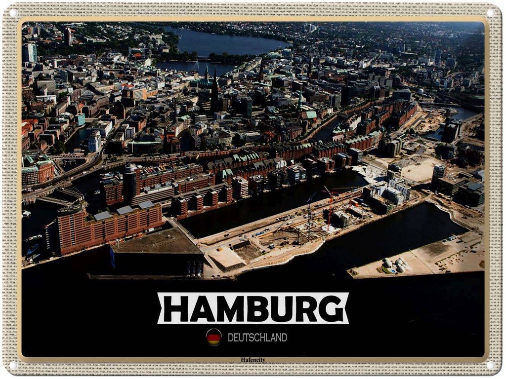 [LA-1792646] Blechschild 30x40 cm Hamburg Hafencity Ausblick Bildmotiv Reisemotiv Abenteuer Reisen
