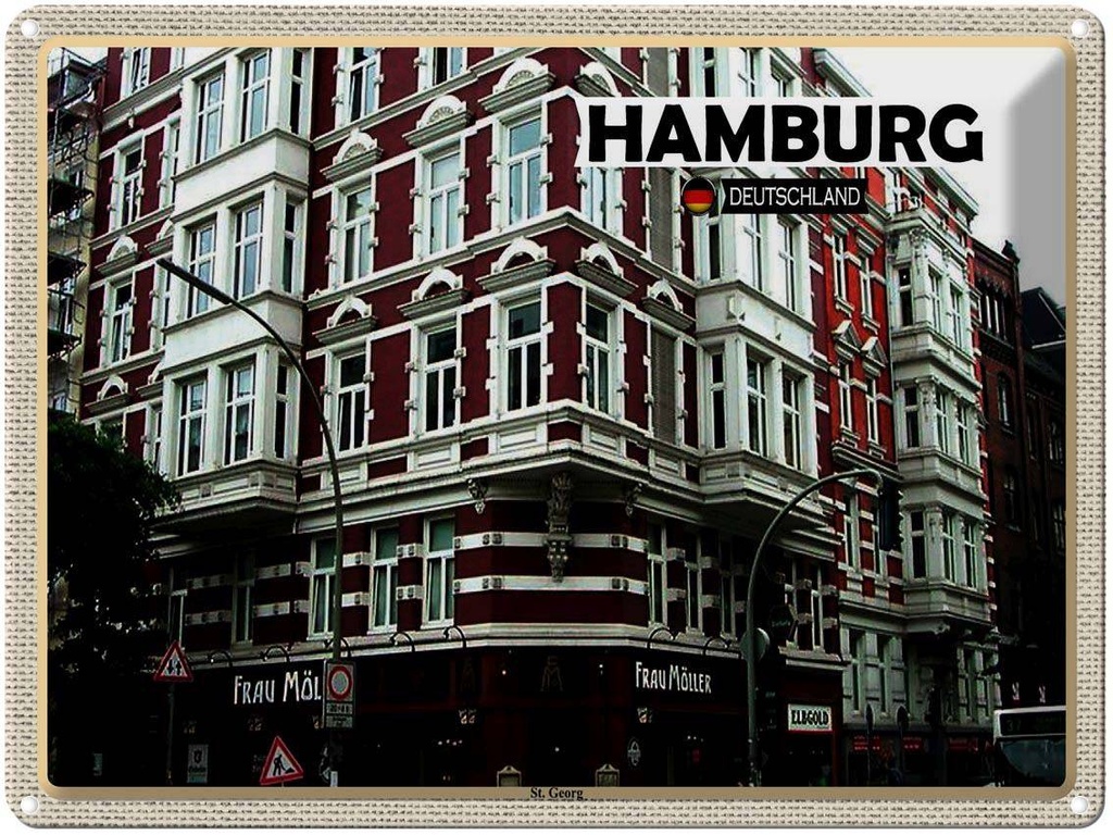 [LA-1792650] Blechschild 30x40 cm Hamburg St. Georg Altstadt Bildmotiv Reisemotiv Abenteuer Reisen