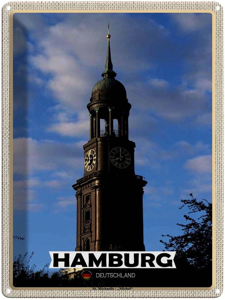 [LA-1792651] Blechschild 40x30 cm Hamburg St. Michaelis Michael Abenteuer Reisen Urlaub