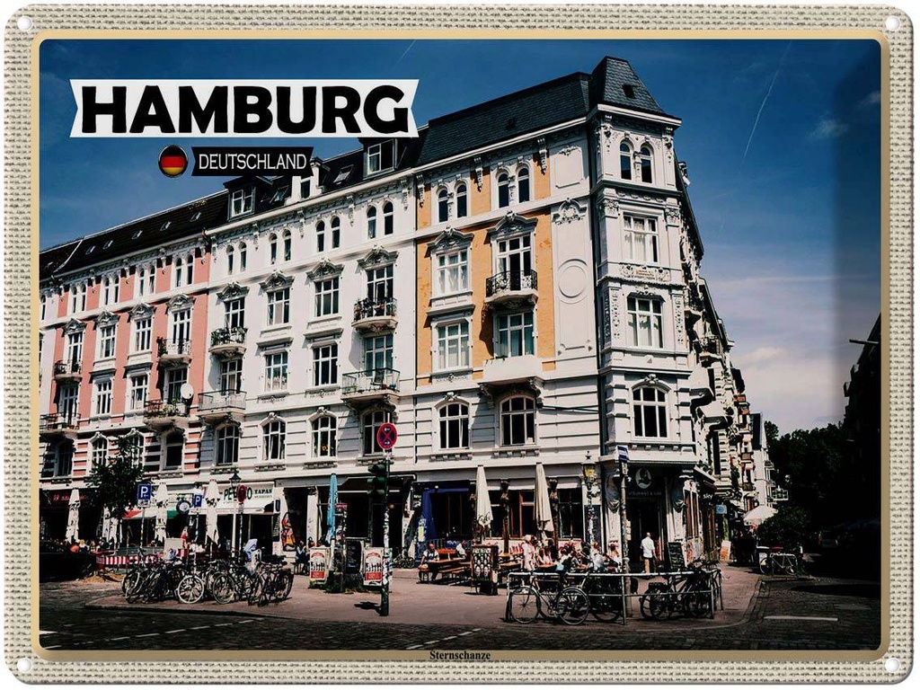 [LA-1792652] Blechschild 30x40 cm Hamburg Sternschanze Altstadt Bildmotiv Reisemotiv Abenteuer Reisen