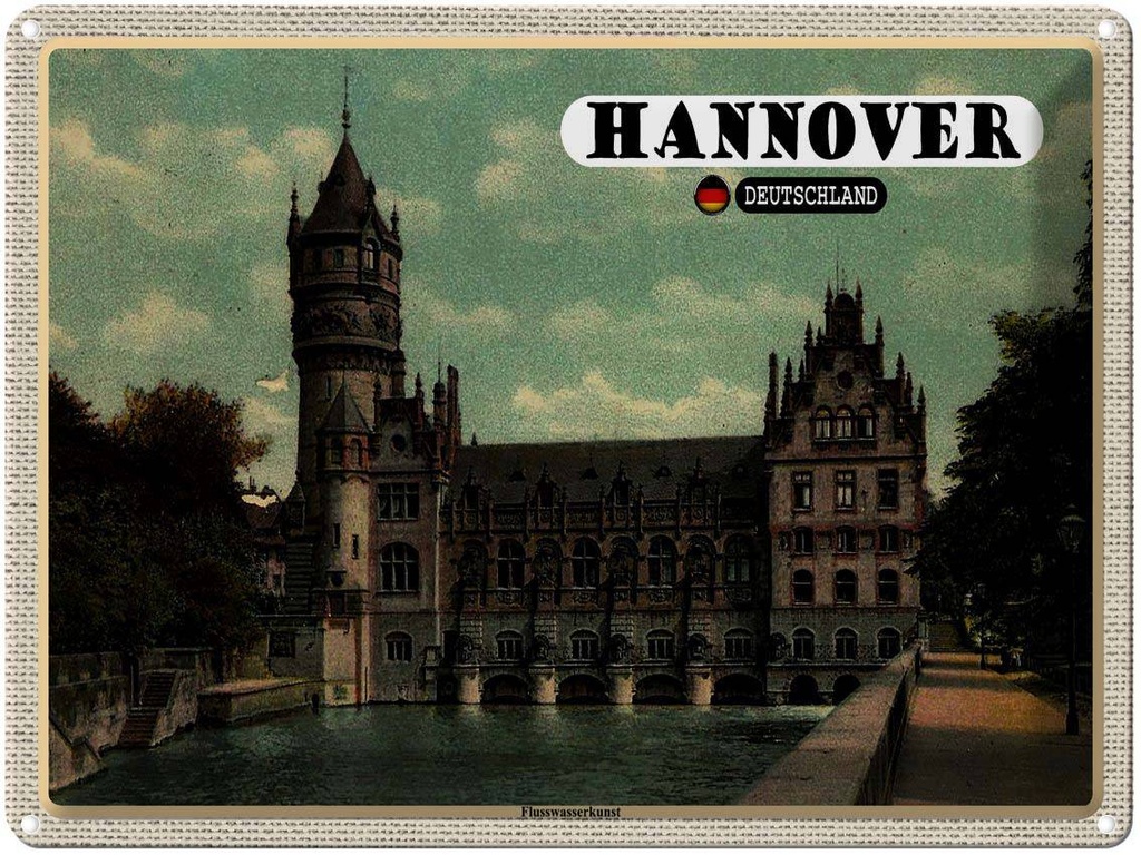 [LA-1792658] Blechschild 30x40 cm Hannover Flusswasserkunst Schloss Bildmotiv Reisemotiv Abenteuer Reisen