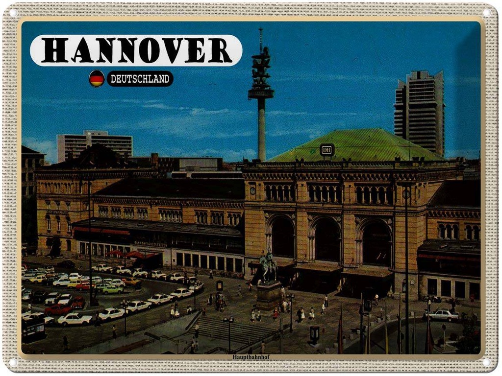 [LA-1792661] Blechschild 30x40 cm Hannover Hauptbahnhof Gemälde Bildmotiv Reisemotiv Abenteuer Reisen