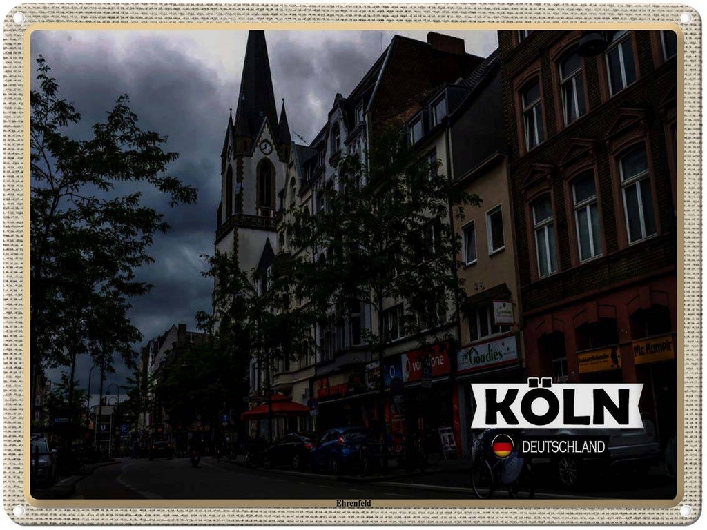 [LA-1792678] Blechschild 30x40 cm Köln Erhrenfeld Stadt Straße Bildmotiv Reisemotiv Abenteuer Reisen