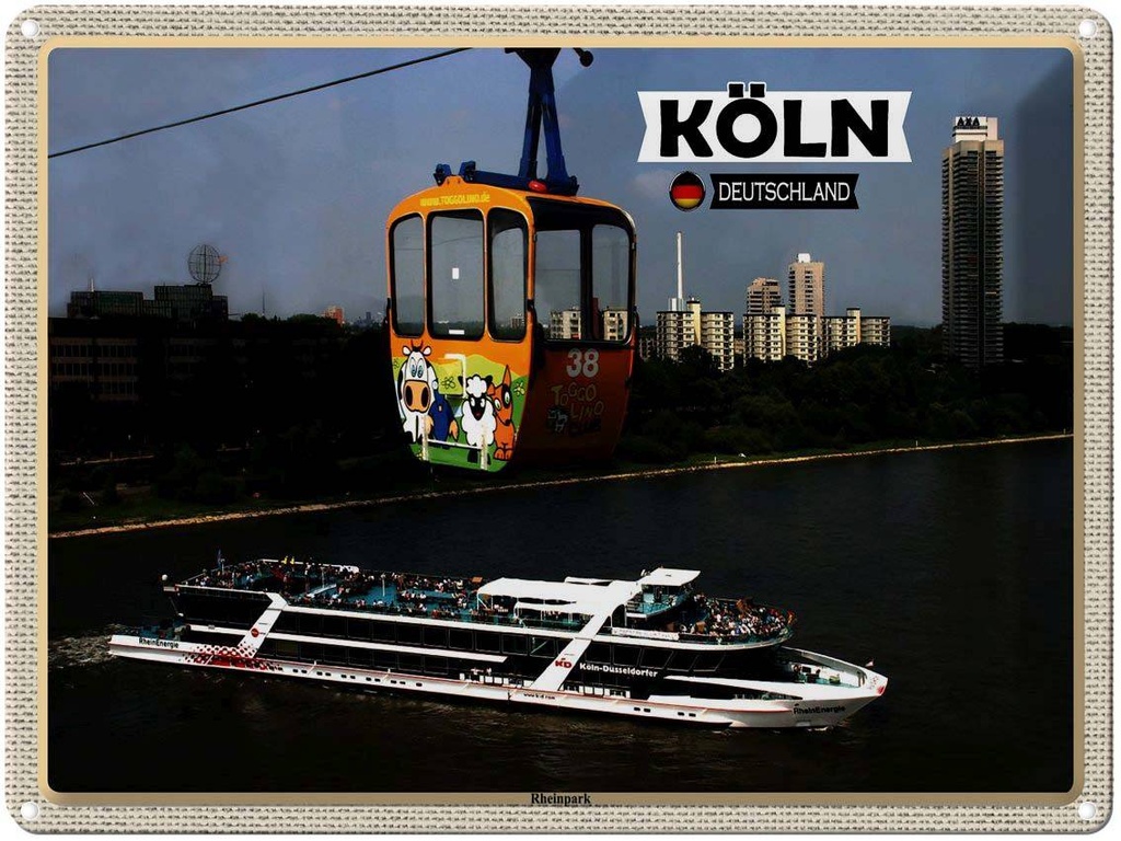 [LA-1792688] Blechschild 30x40 cm Köln Rheinpark Seilbahn Schiff Bildmotiv Reisemotiv Abenteuer Reisen