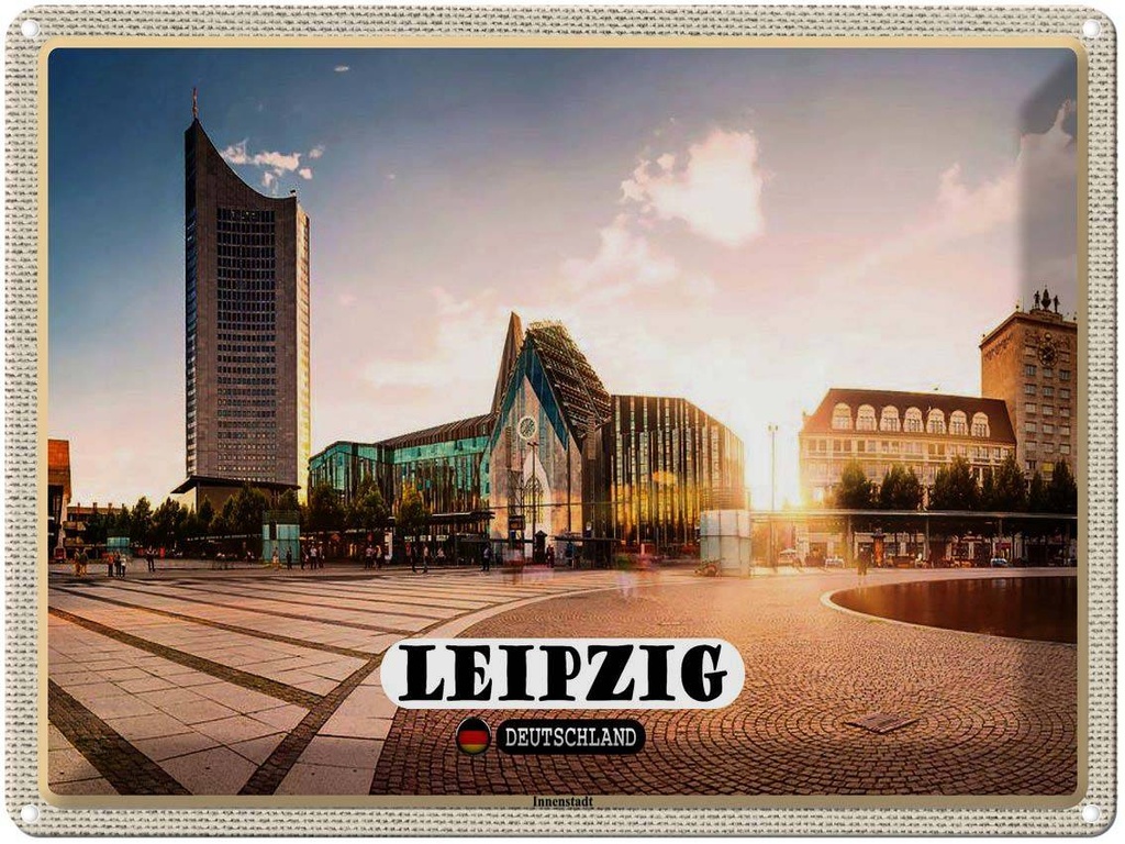 [LA-1792696] Blechschild 30x40 cm Leipzig Innenstadt Teich Gebäude Abenteuer Reisen Urlaub