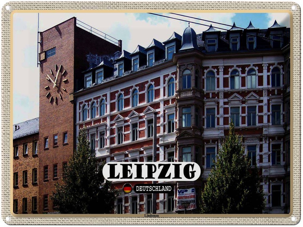 [LA-1792698] Blechschild 30x40 cm Leipzig Lindenau Bildmotiv Reisemotiv Abenteuer Reisen