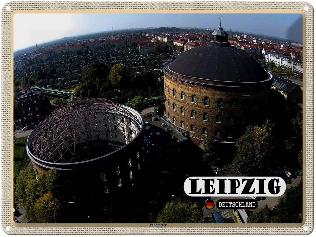 [LA-1792701] Blechschild 30x40 cm Leipzig Blick auf Panometer Bildmotiv Reisemotiv Abenteuer Reisen