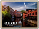 Blechschild 30x40 cm Leipzig Plagwitz Fluss Gebäude Bildmotiv Reisemotiv Abenteuer Reisen