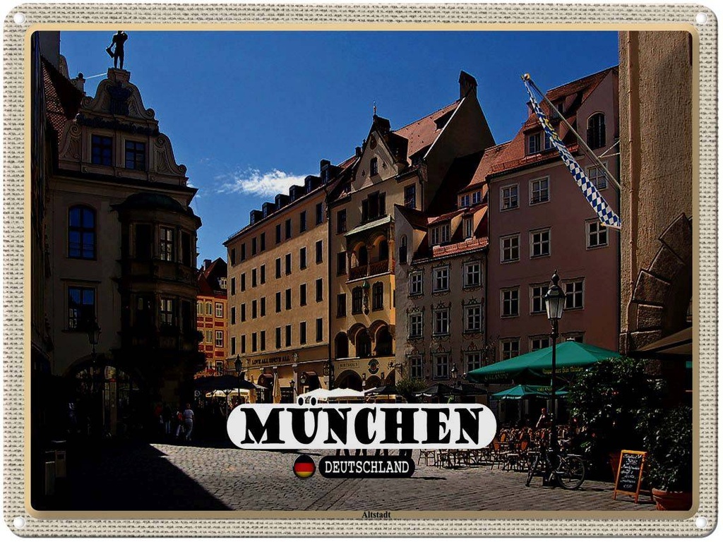 [LA-1792711] Blechschild 30x40 cm München Altstadt Gasthaus Bildmotiv Reisemotiv Abenteuer Reisen