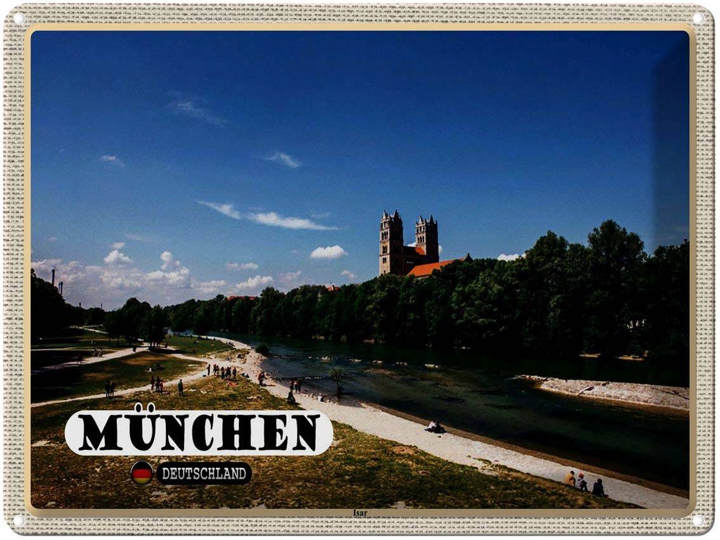 [LA-1792715] Blechschild 30x40 cm München Isar Schloss Fluss Bildmotiv Reisemotiv Abenteuer Reisen