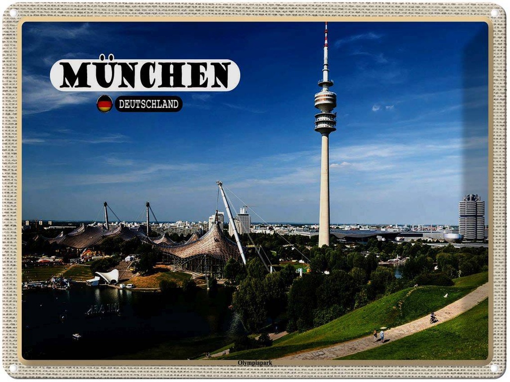 [LA-1792721] Blechschild 30x40 cm München Olympiapark Fernseherturm Bildmotiv Reisemotiv Abenteuer Reisen