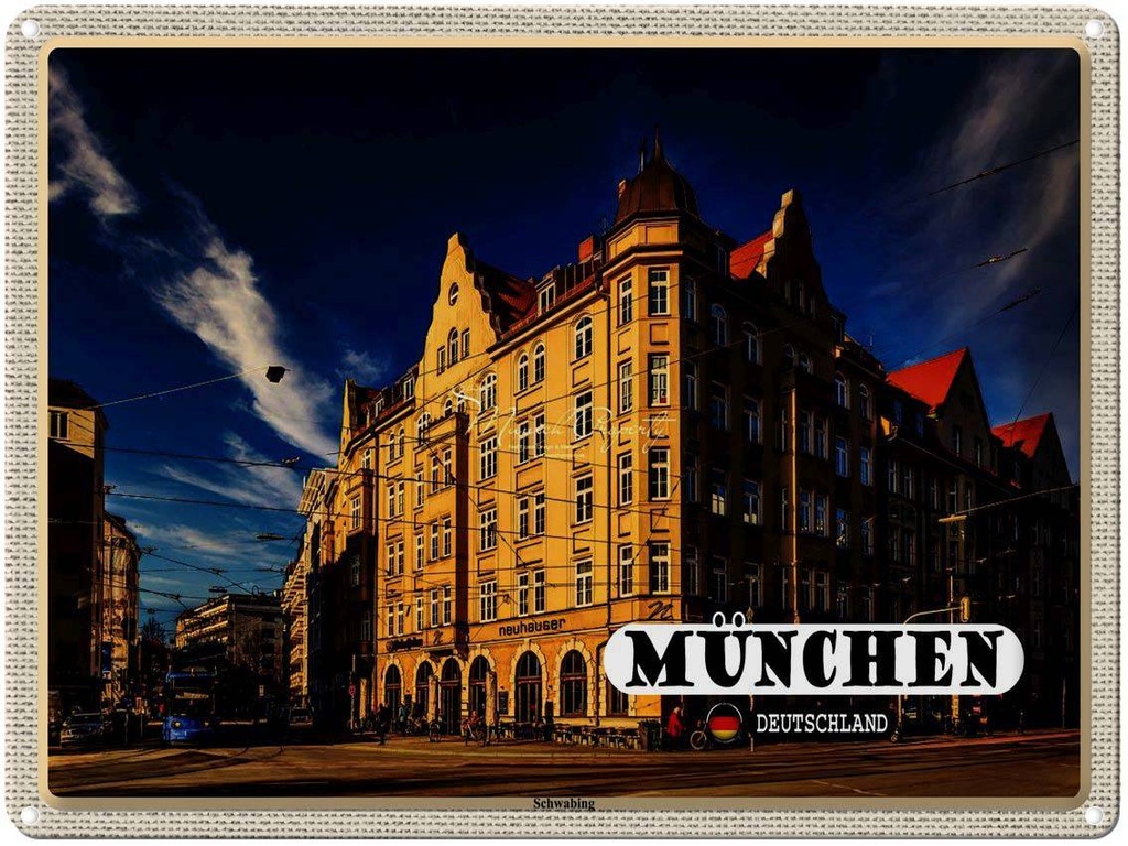 [LA-1792723] Blechschild 30x40 cm München Schwabing Stadt Gehweg Bildmotiv Reisemotiv Abenteuer Reisen