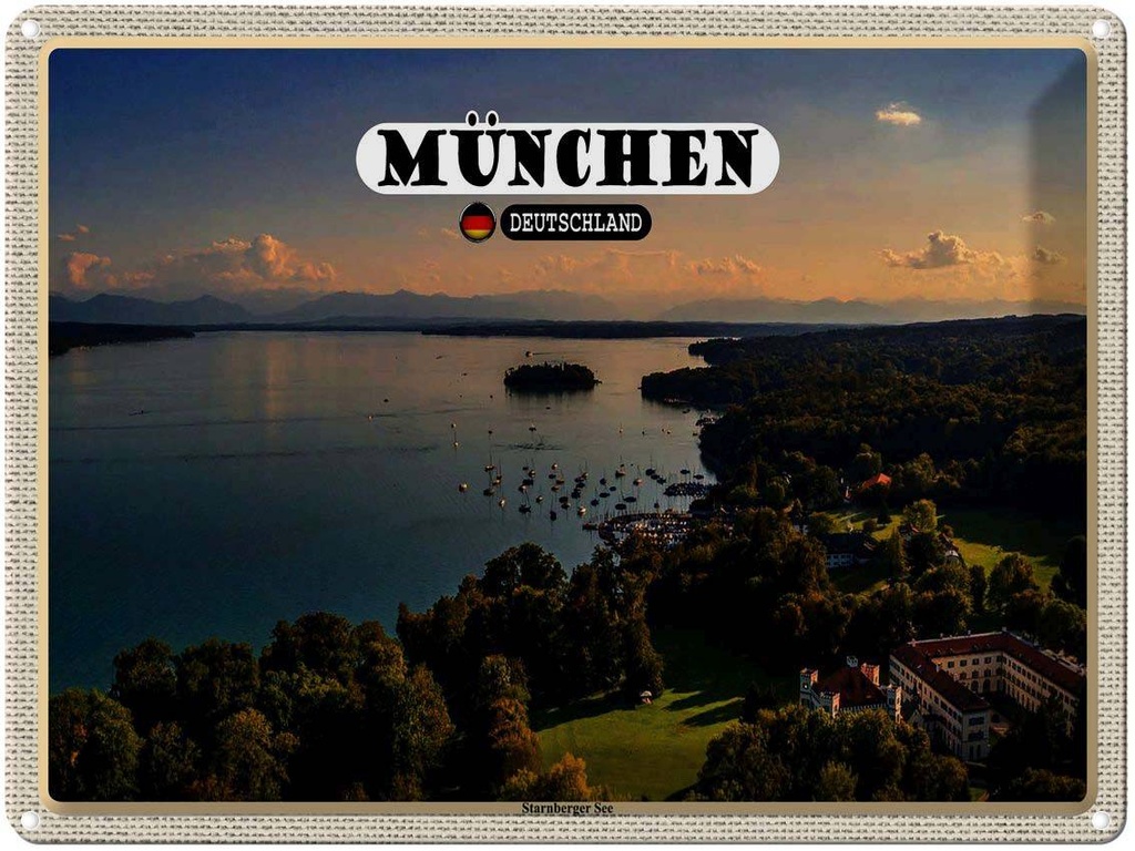 [LA-1792724] Blechschild 30x40 cm München Blick auf Starnberger See Bildmotiv Reisemotiv Abenteuer Reisen