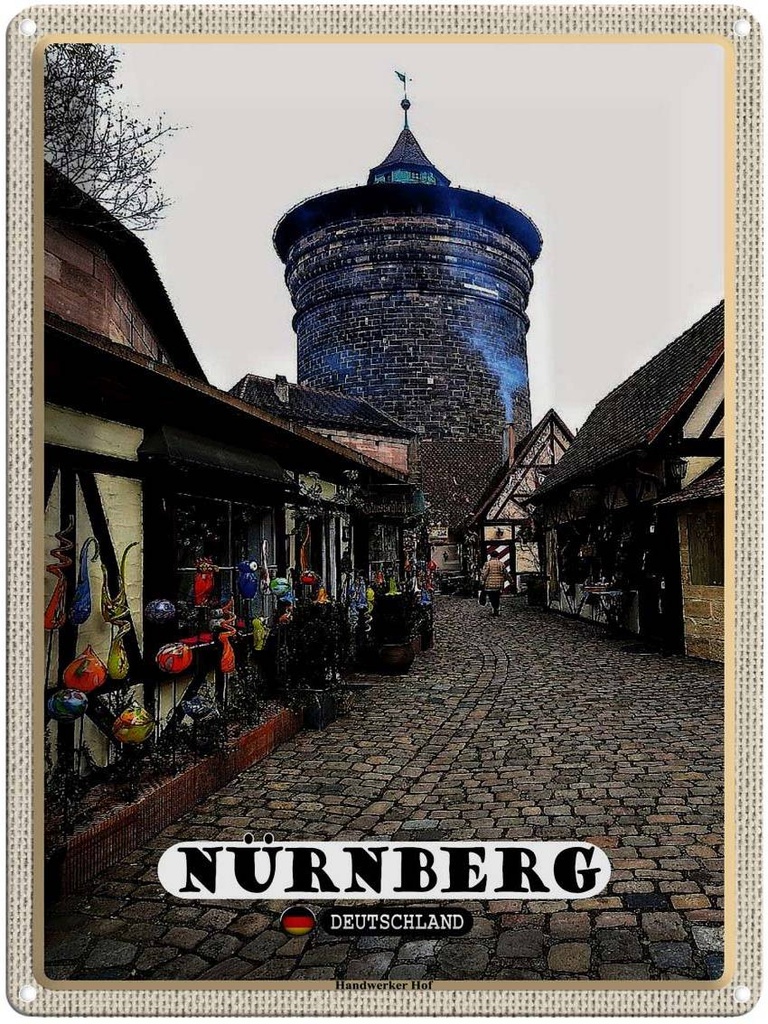 [LA-1792729] Blechschild 40x30 cm Nürnberg Handwerker Hof Altstad Bildmotiv Reisemotiv Abenteuer Reisen