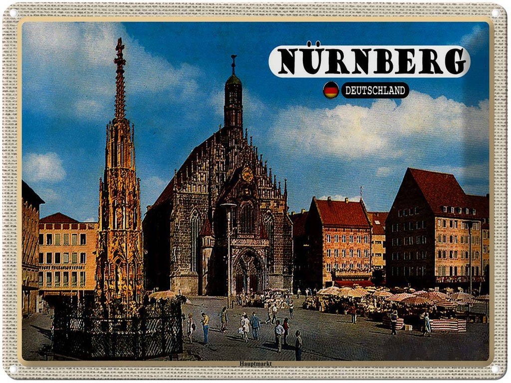 [LA-1792730] Blechschild 30x40 cm Nürnberg Hauptmarkt Gemälde Bildmotiv Reisemotiv Abenteuer Reisen