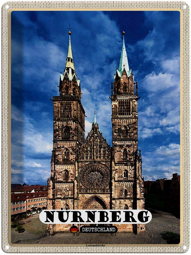 [LA-1792733] Blechschild 40x30 cm Nürnberg Lorenzkirche Bildmotiv Reisemotiv Abenteuer Reisen