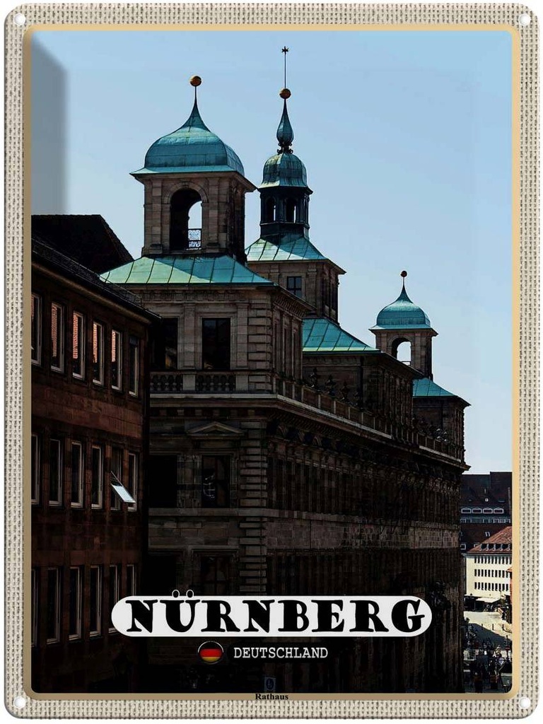 [LA-1792735] Blechschild 40x30 cm Nürnberg Rathaus Gebäude Bildmotiv Reisemotiv Abenteuer Reisen