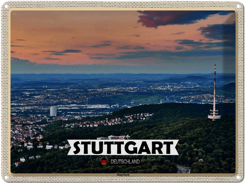 [LA-1792742] Blechschild 30x40 cm Stuttgart Blick auf Degerloch Bildmotiv Reisemotiv Abenteuer Reisen