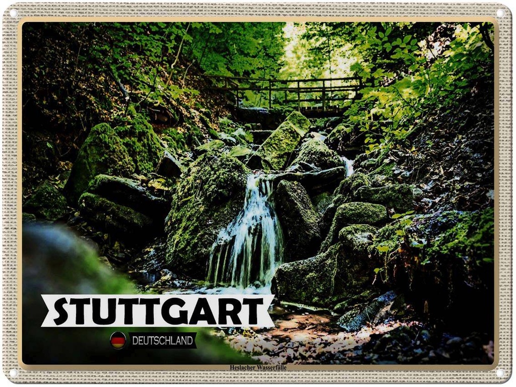 [LA-1792745] Blechschild 30x40 cm Stuttgart Heslach Wasserfälle Bildmotiv Reisemotiv Abenteuer Reisen