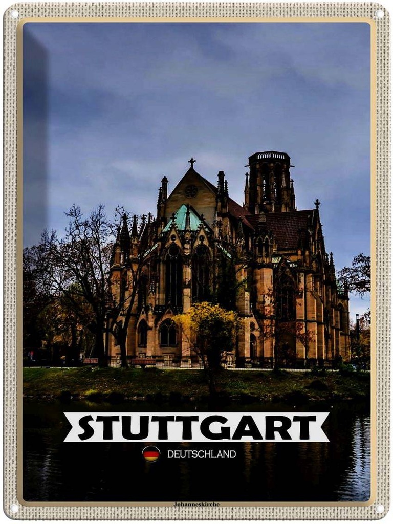 [LA-1792746] Blechschild 40x30 cm Stuttgart Johanneskirche Bildmotiv Reisemotiv Abenteuer Reisen
