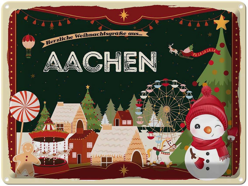 [LA-1792762] Blechschild 30x40 cm Weihnachtsgrüße aus Aachen Weihnachten