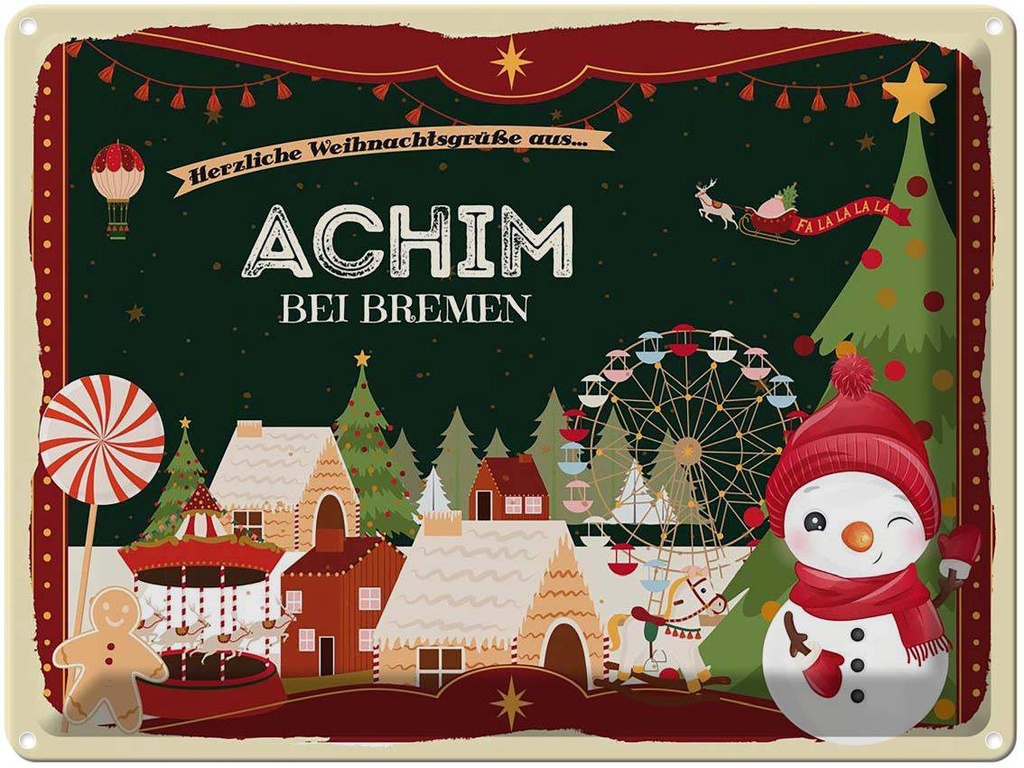 [LA-1792765] Blechschild 30x40 cm Weihnachtsgrüße aus Achim bei Bremen Weihnachten