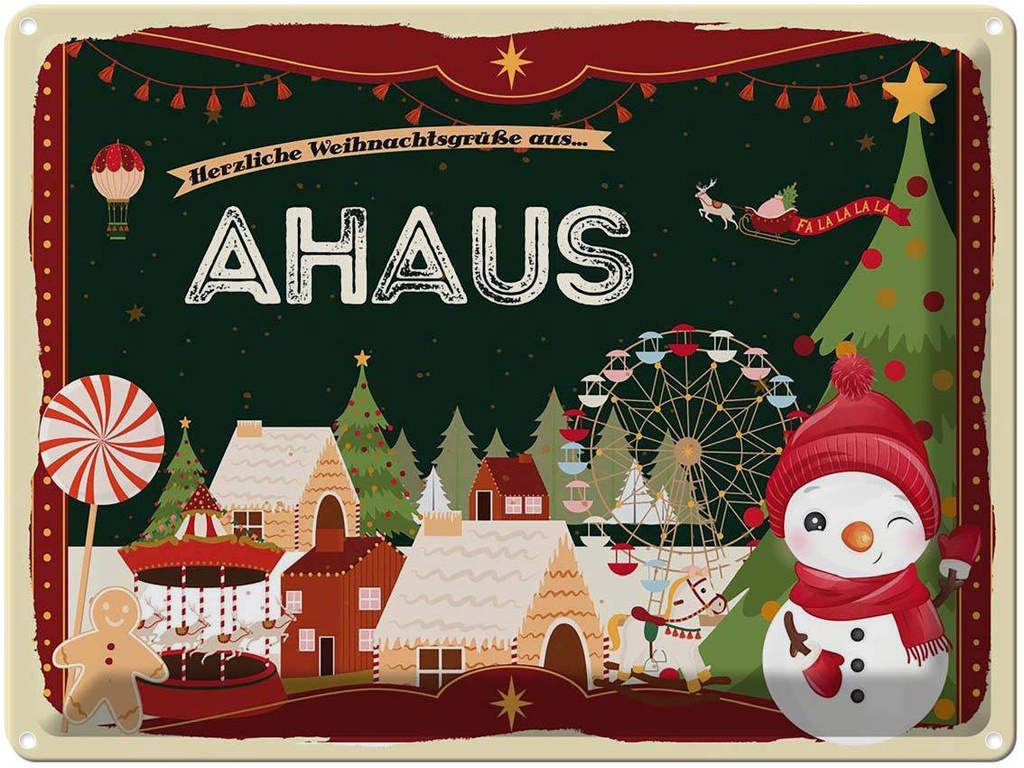 [LA-1792766] Blechschild 30x40 cm Weihnachtsgrüße aus Ahaus Weihnachten