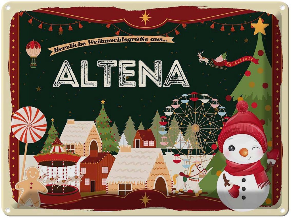[LA-1792772] Blechschild 30x40 cm Weihnachtsgrüße aus Altena Weihnachten