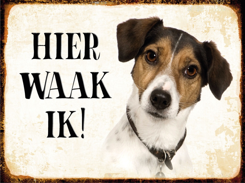 [LA-1812451] Blechschild 30x40 cm holländisch Hier Waak ik Jack Russell Terrier