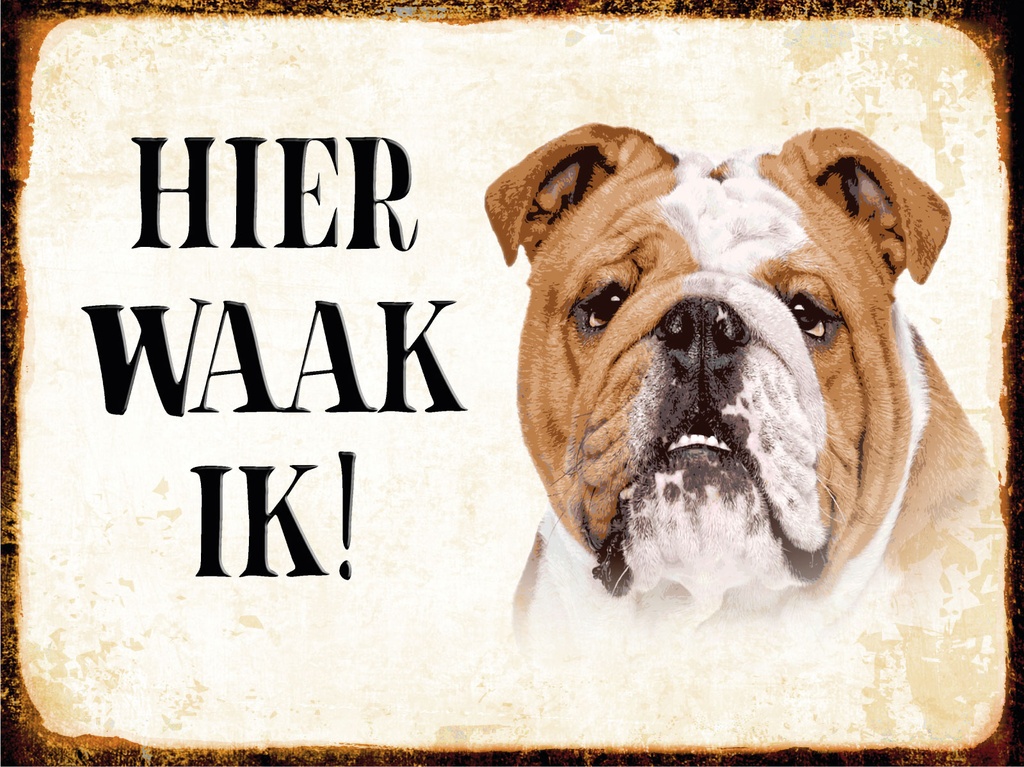[LA-1812452] Blechschild 30x40 cm holländisch Hier Waak ik Bulldogge