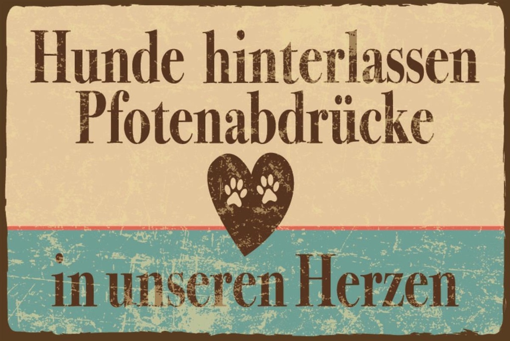 [LA-1812628] Blechschild 30x40 cm Pfotenabdrücke im Herzen