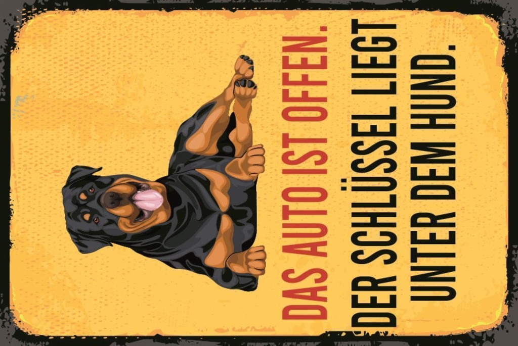 [LA-1812652] Blechschild 40x30 cm Auto offen Schlüssel Hund