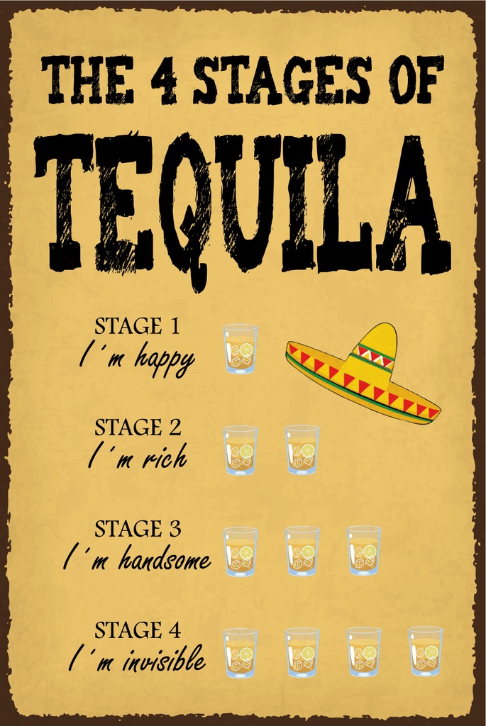 [LA-1812715] Blechschild 40x30 cm The 4 stages of Tequila