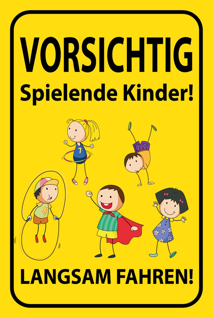 [LA-1812720] Blechschild 40x30 cm VORSICHT Spielende Kinder LANGSAM FAHREN