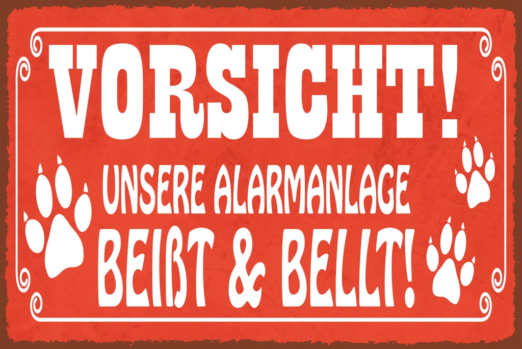 [LA-1812727] Blechschild 30x40 cm Vorsicht Alarmanlage beißt und bellt