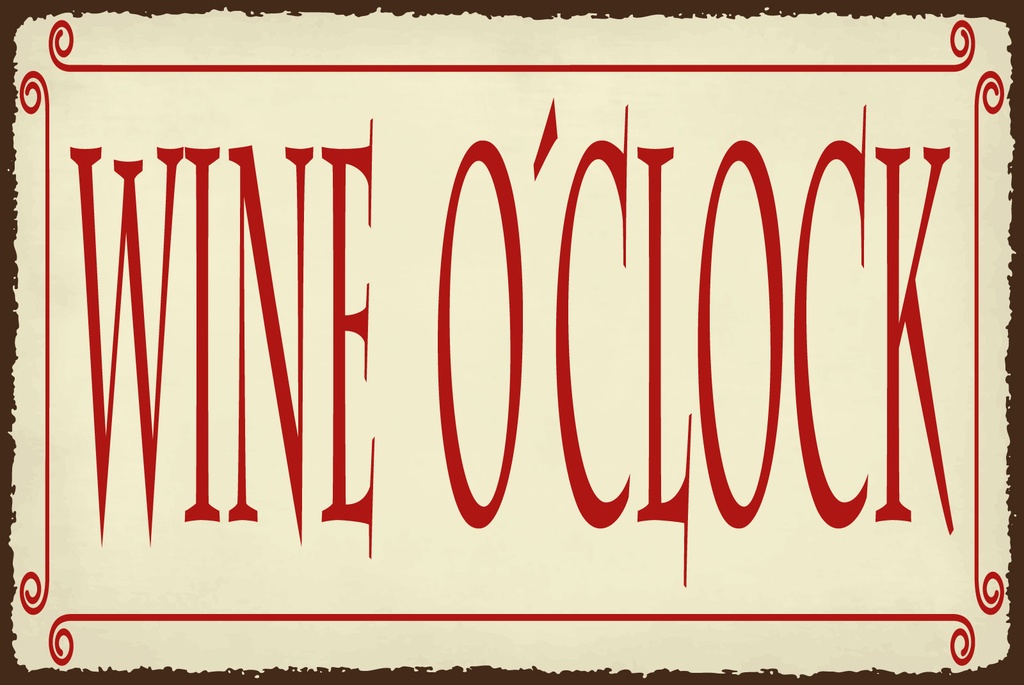 [LA-1812758] Blechschild 30x40 cm Wine o´clock beige