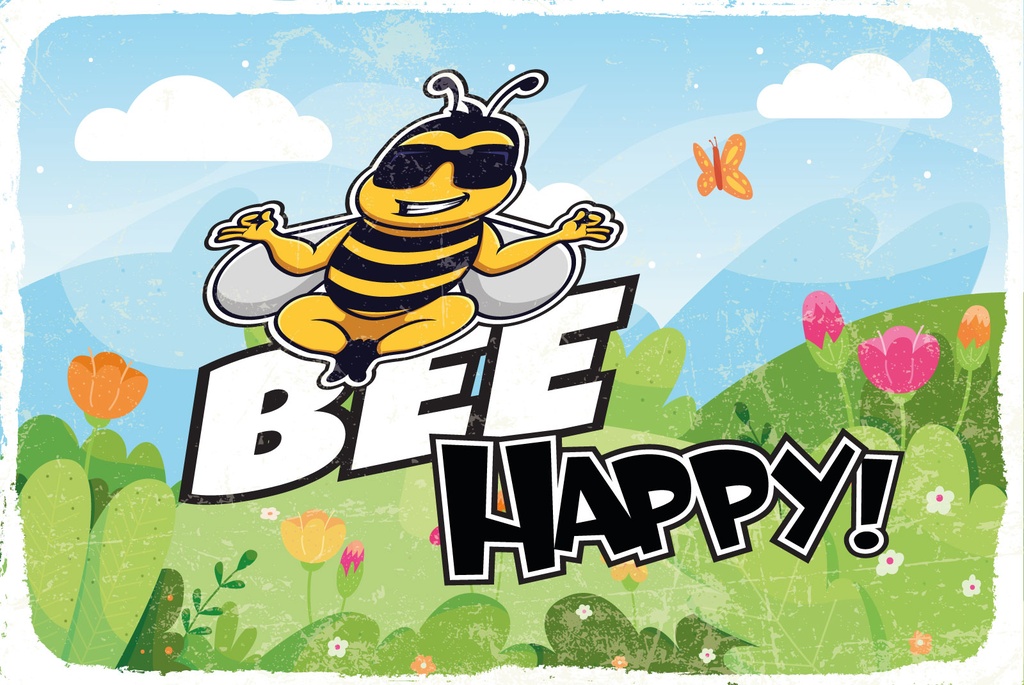 [LA-1812769] Blechschild 30x40 cm Bee Happy Biene Wiese