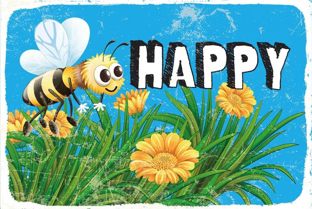 [LA-1812774] Blechschild 30x40 cm Happy Biene Blumen
