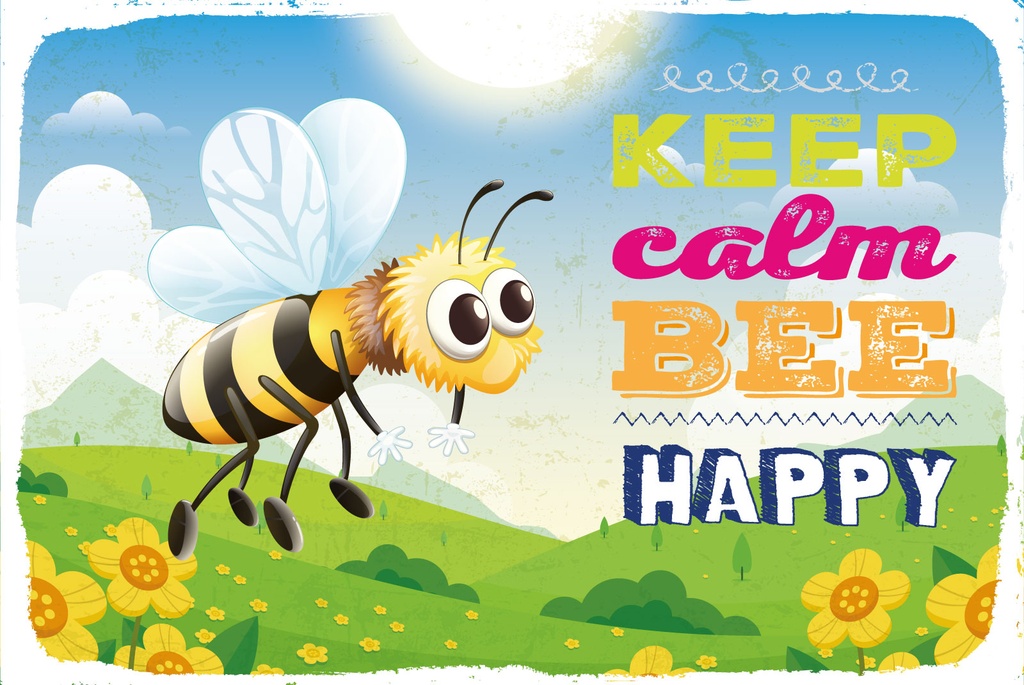 [LA-1812784] Blechschild 30x40 cm Keep calm bee happy Biene Wiese