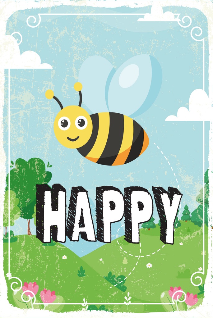 [LA-1812785] Blechschild 40x30 cm Happy Biene Wiese