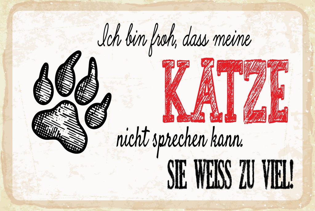 [LA-1812826] Blechschild 30x40 cm bin froh, dass Katze nicht sprechen kann