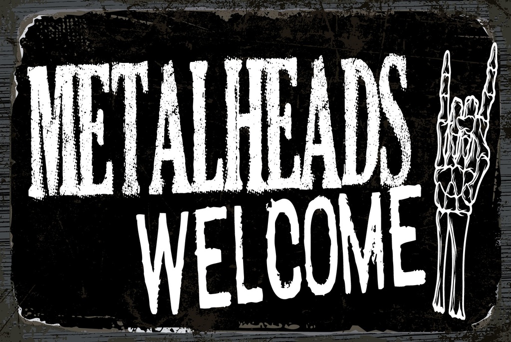[LA-1812834] Blechschild 30x40 cm Metalheads welcome Skeletthand