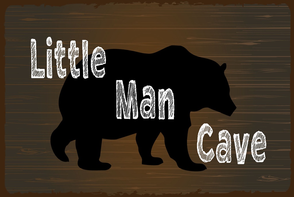 [LA-1812849] Blechschild 30x40 cm little man cave Bär