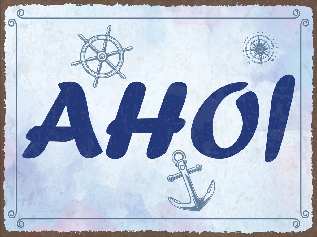 [LA-1812902] Blechschild 30x40 cm Ahoi Anker Steuerrad Kompass