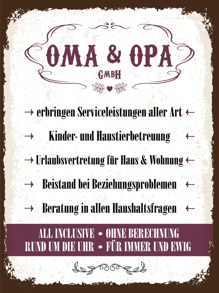 [LA-1812938] Blechschild 40x30 cm Oma und Opa GmbH