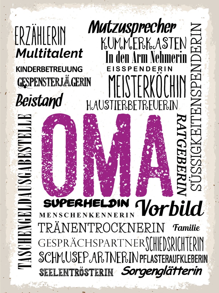 [LA-1812940] Blechschild 40x30 cm Oma Multitalent Beistand Ratgeberin