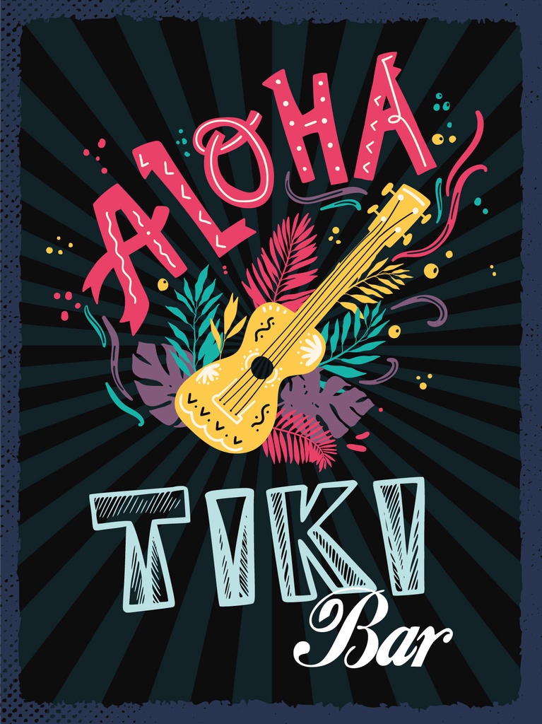[LA-1813020] Blechschild 40x30 cm Aloha Tiki Bar Gitarre