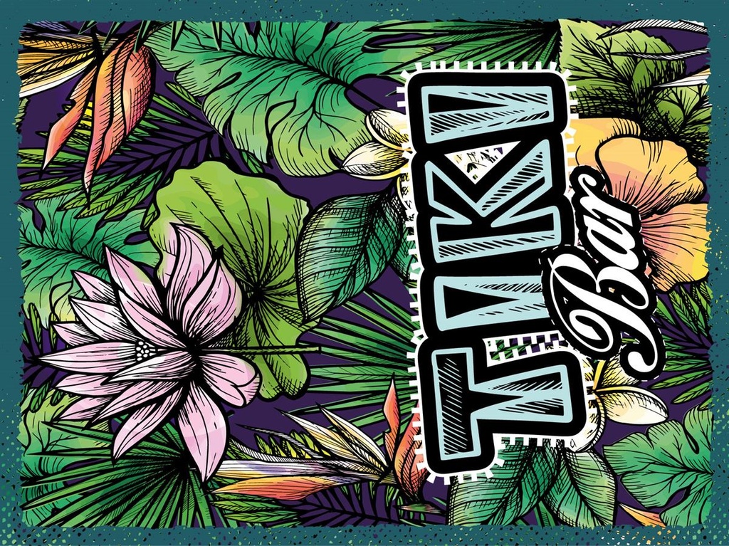 [LA-1813021] Blechschild 40x30 cm Tiki Bar Blumen