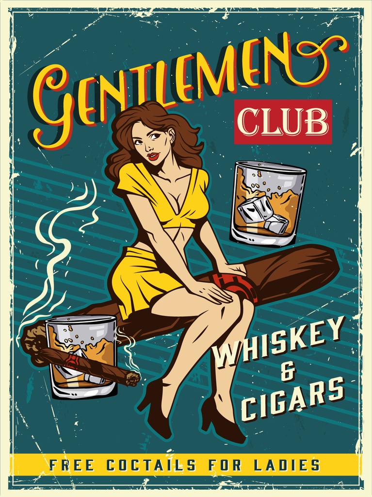 [LA-1813033] Blechschild 40x30 cm Gentlemen whiskey and cigars club